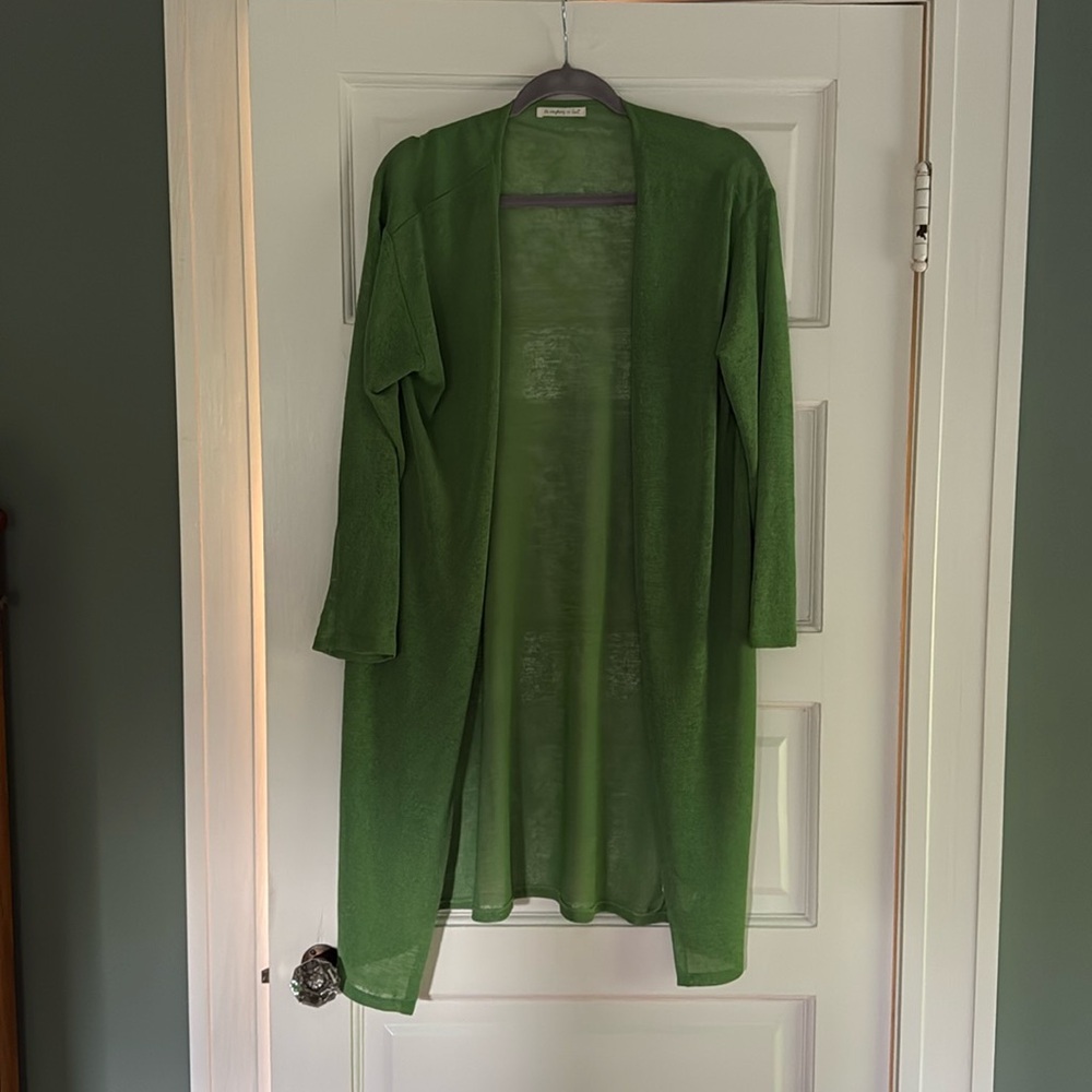 Green lightweight, long cardigan
